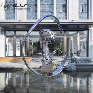 地产售楼处入口主题水景不锈钢喷泉金属水浪雕塑浪花水滴景观雕塑