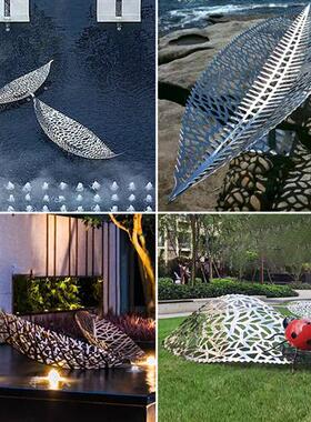 不锈钢镜面水景镂空树叶雕塑立体金属叶子景观售楼处户外楼盘摆件