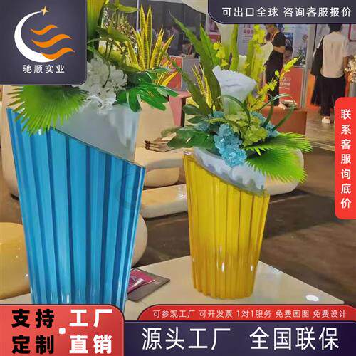 仿木纹玻璃钢花箱商场美陈花箱酒店简约创意花钵户外园林异形花器