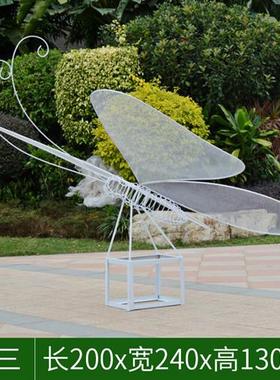 户外不锈钢铁艺镂空蝴蝶园林景观仿真蜻蜓雕塑小区草坪售楼部摆件