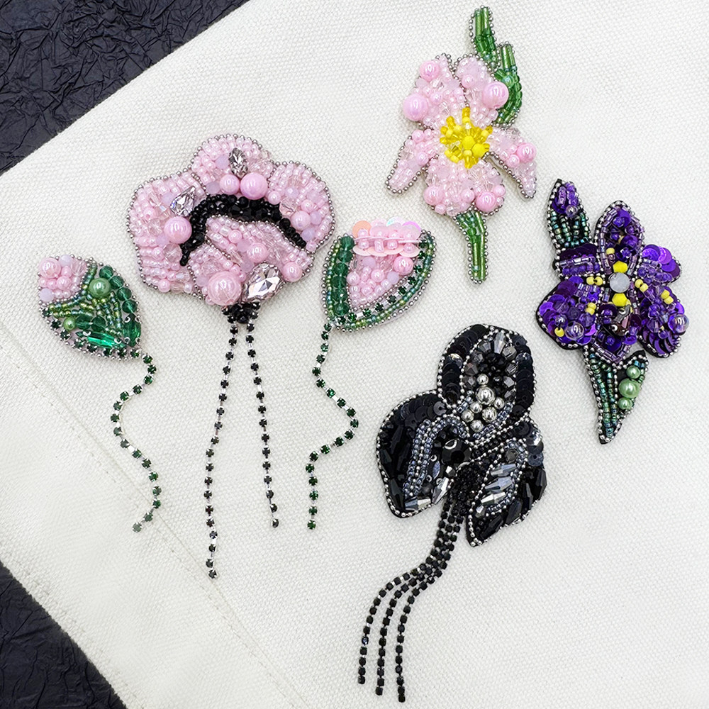 轻奢手工流苏花朵串珠布贴鸯尾花玫瑰花补丁鞋包服装胸针装饰配件