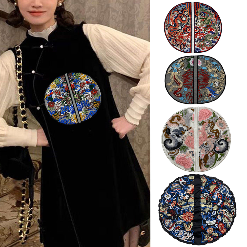 民族风图案衣服布贴中式国潮时尚刺绣贴圆形中国风贴布补丁装饰贴