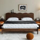 北美黑胡桃木实木床北欧复古主卧1.5米1.8米双人床简约日式 家具