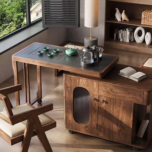 可移动可旋转小茶车2025新款高端家用小户型阳台小茶桌胡桃色茶台