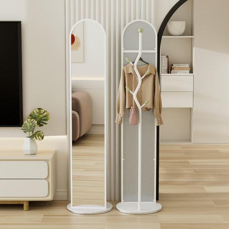 奶油风法式旋转穿衣落地镜子家用挂衣架一体玄关试衣镜立式全身镜