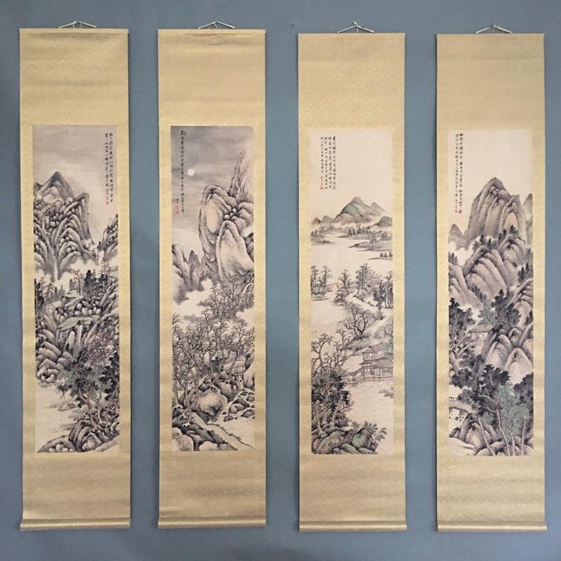 古董古玩唐寅云壑在川挂画字画中堂画挂画四条屏装饰品