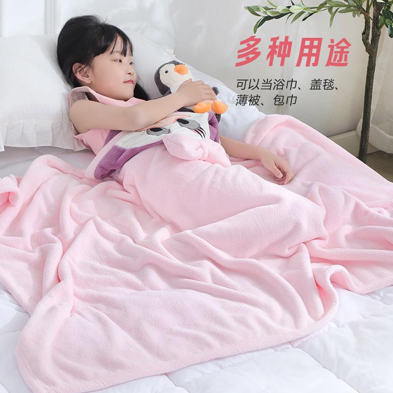 珊瑚绒加厚儿童浴巾斗篷浴袍可穿式男孩女孩秋冬洗澡带帽柔软吸水