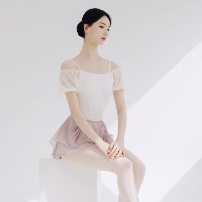 朱地芭蕾舞体操服泡泡袖连体服女中国舞基训练功服成人艺考形体服