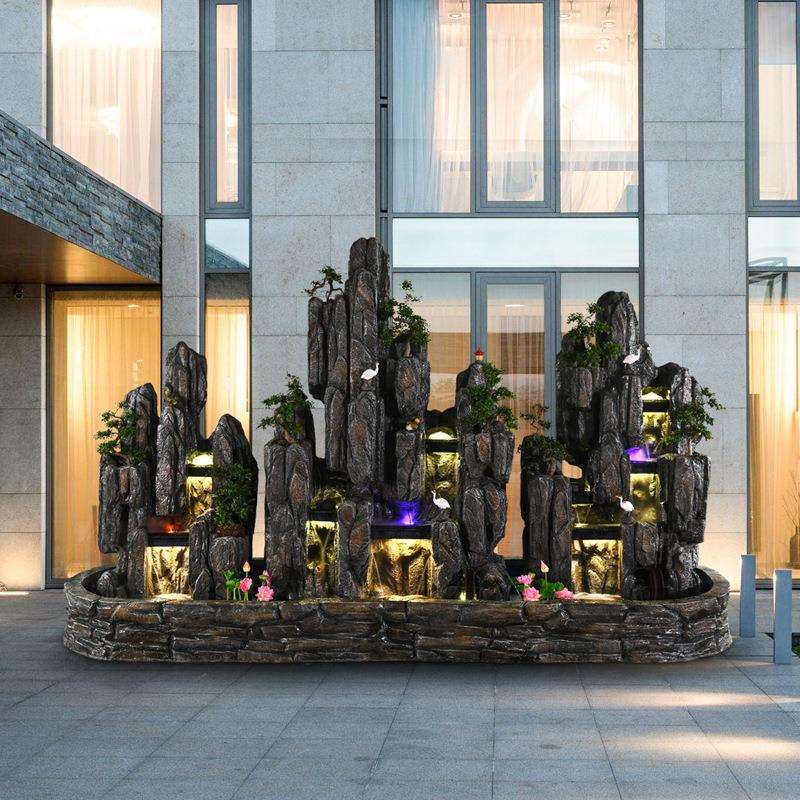大型假山流水喷泉瀑布造景户外别墅庭院花园室内落地摆件景观