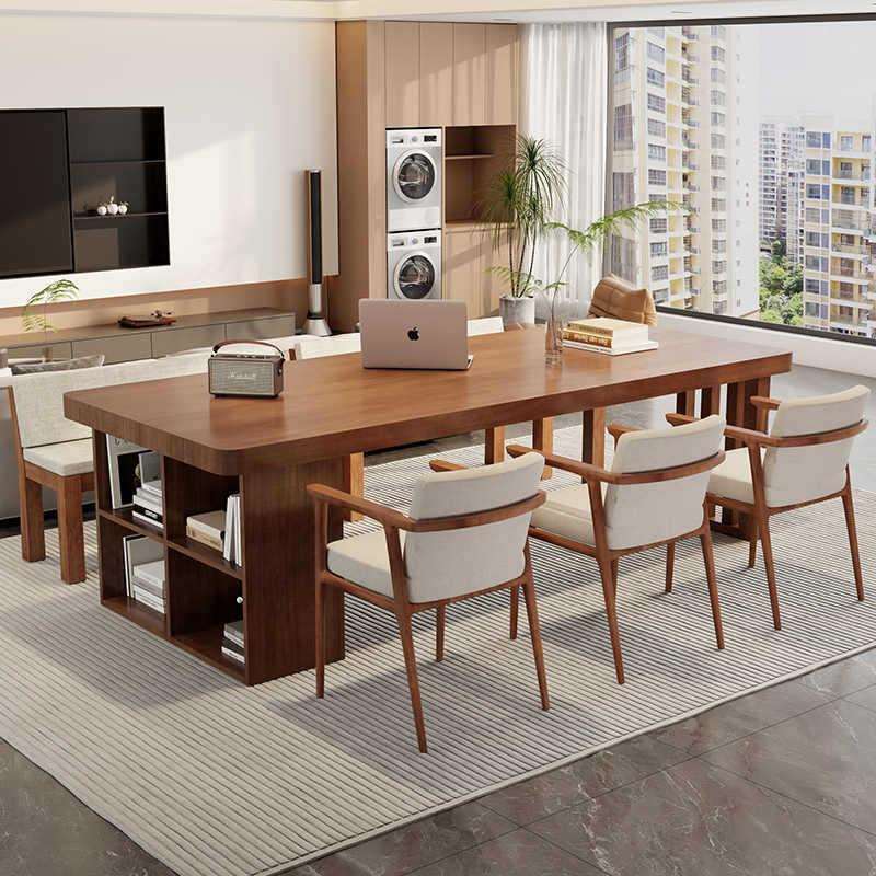 北欧实木大板长书桌书柜一体写字泡茶桌去客厅化学习办公桌会议桌