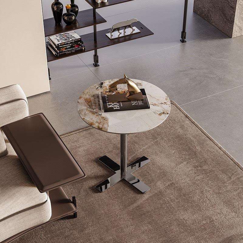 意式轻奢小圆桌边几茶几家用客厅小户型沙发卧室阳台岩板创意角几