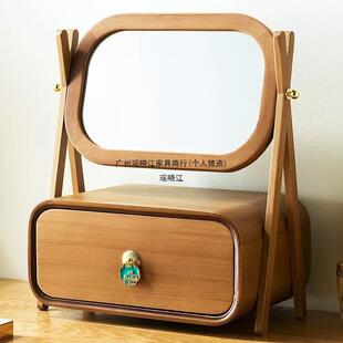 复古新中式首饰收纳盒子实木高档精致带旋转镜子网红梳妆台嫁珠宝