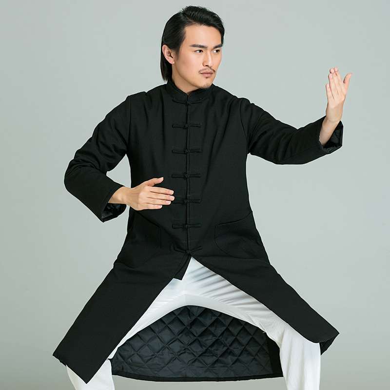 武农太极服男 武当太极拳练功服装中长款亚麻加棉保暖武术服