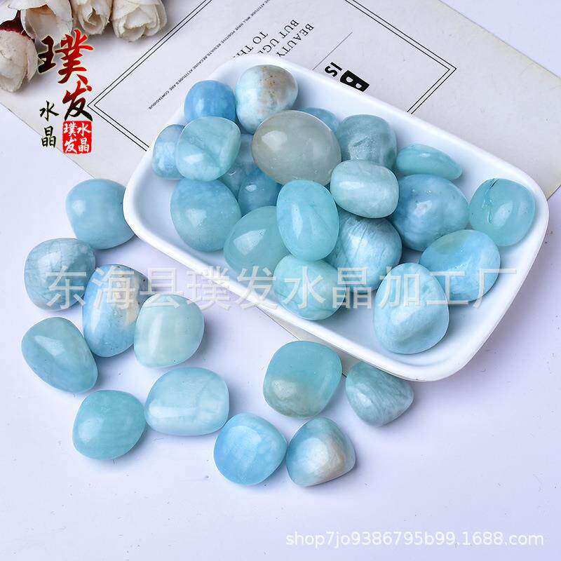 天然海蓝宝滚石大颗粒蓝色水晶碎石绿柱石打磨石商品