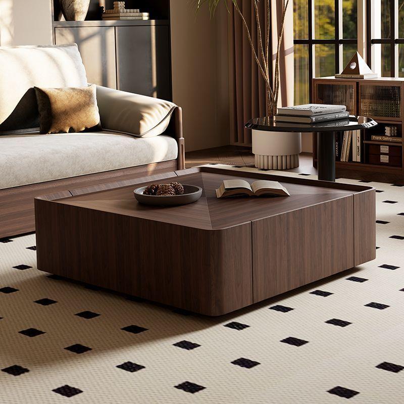 意式极简诧寂风胡桃木色方形茶几现代简约小户型客厅储物茶几组合