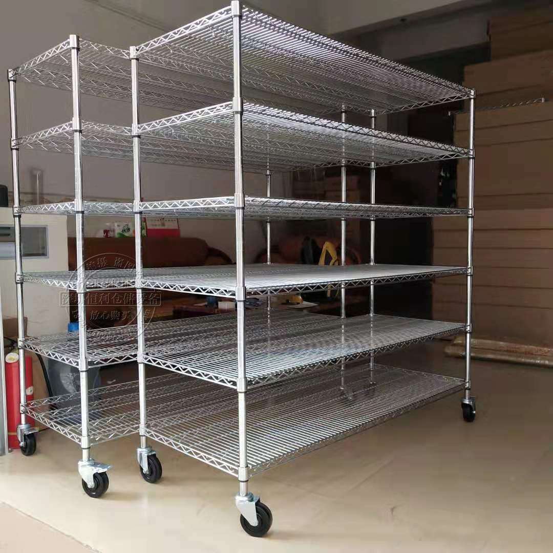 工厂仓库家用镀铬线网货架带轮多层不锈钢收纳架防静电储置物架子