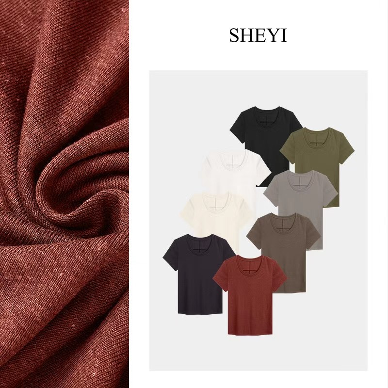 【U领裸感T】2026新款天丝+亚麻短袖T恤女春夏百搭显瘦休闲女上衣