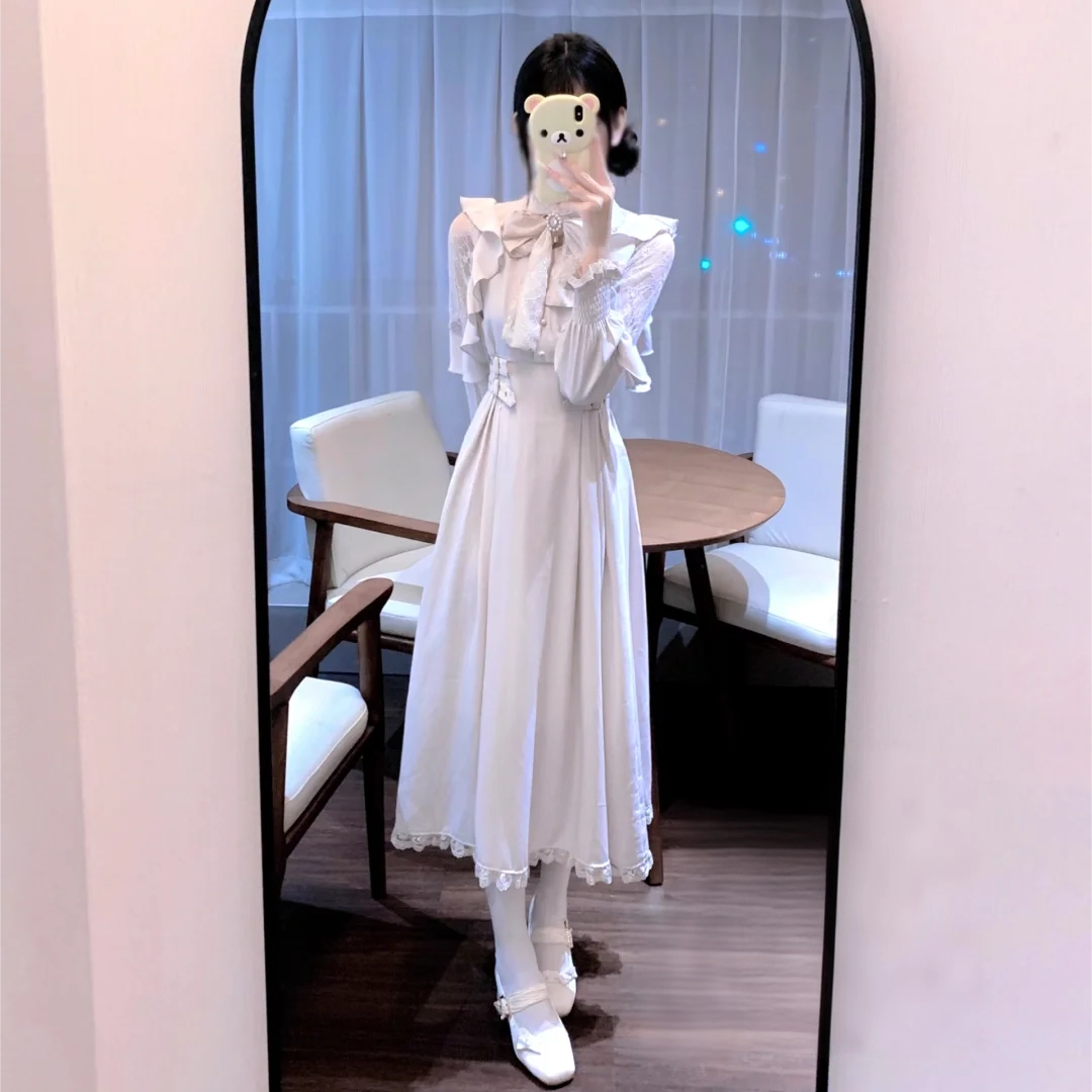 允觅Yunmel蝴蝶结喇叭袖日系甜美收腰显瘦rojita长袖连衣裙爆款