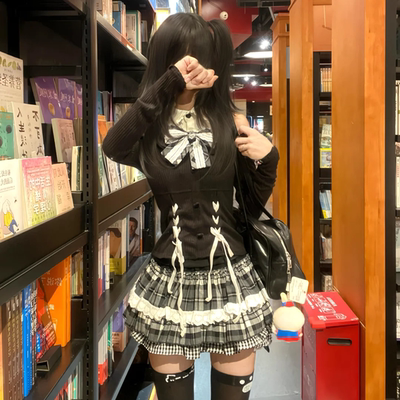 日系虚拟冬季暗黑风蝴蝶结套装