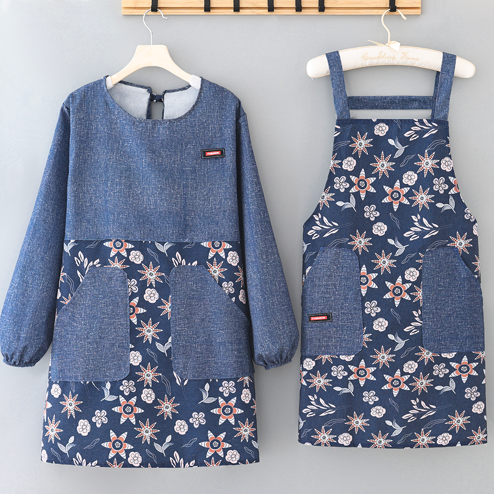 新款长袖帆布围裙耐脏工作服简约