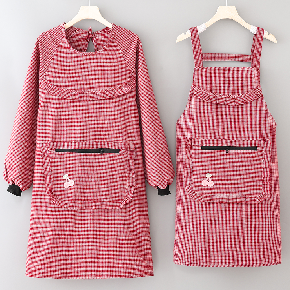 长袖背带围腰围裙防油透气耐磨女