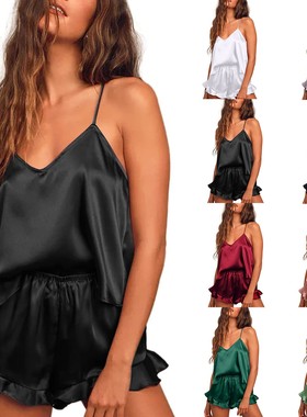 女士纯色V领吊带睡衣女士