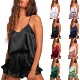suspender solid Women neck pajamas 女士纯色V领吊带睡衣
