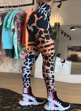 Leopard print stretch hip lift pants豹纹印花弹力高腰提臀裤女