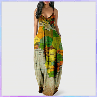 dress suspender print 女士吊带宽松印花连衣裙 loose Women