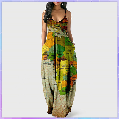 女士吊带宽松印花连衣裙