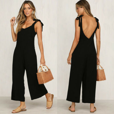 Women's bow sling one-piece capris  女士蝴蝶结吊带连体七分裤