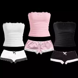女士花边抹胸罗纹抹胸套装 Lace strapless ribbed strapless set