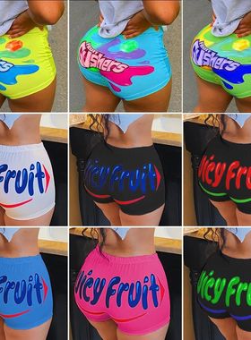 Low waist tight yoga printed shorts 女士低腰紧身瑜伽印花短裤