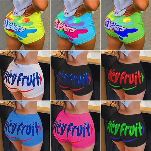 Low waist tight yoga printed shorts 女士低腰紧身瑜伽印花短裤
