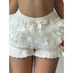 lace bow pumpkin shorts Mid 女士中腰蝴蝶结花边南瓜短裤 waist