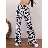 waisted flared printed High casual micro pants高腰印花微喇裤