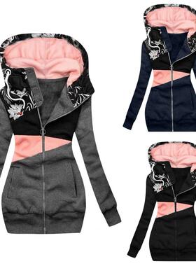 Zipper color blocking printed hooded jacket 拉链拼色印花外套