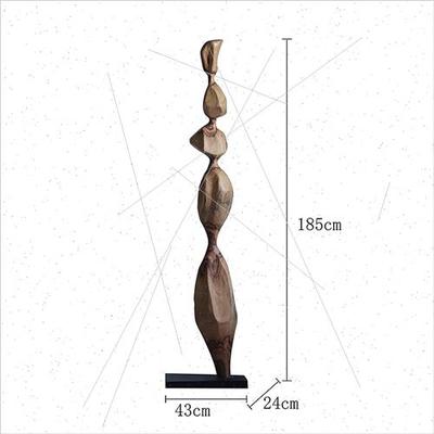形上侘寂风实木雕塑橱窗装饰玄关客厅茶室几何柱子大型落地摆件