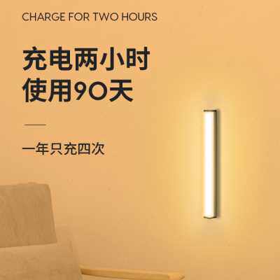 人体感应小夜灯起夜长条床头家用过道楼梯声光控智能充电式橱衣柜