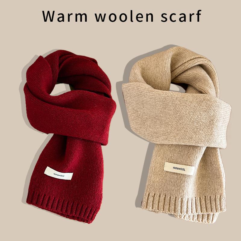 纯棉羊毛围巾男女冬季2025新款百搭加厚保暖红色针织羊绒情侣围脖