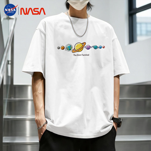 NASA夏季纯棉行星系宽松男T恤