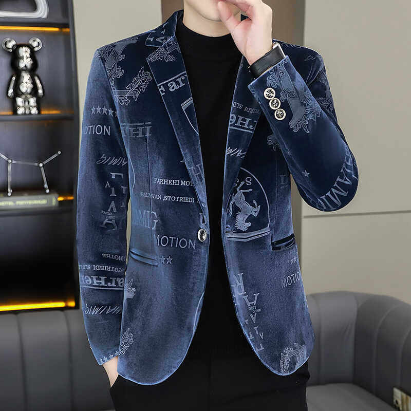男士西服金丝绒青年休闲帅气2024春秋季新款韩版修身小西装外套男