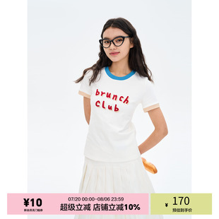 短袖 T女夏 彩色包邊圓領(lǐng)正肩舒適修身 「heris」手寫標(biāo)語植絨印花