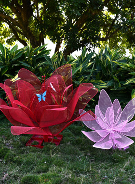 户外景观公园林不锈钢镂空花朵摆件铁艺植物雕塑售楼广场草坪装饰