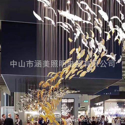 酒店会所别墅沙盘吊灯手工琉璃羽毛挂件吊灯非标工程厂家灯具