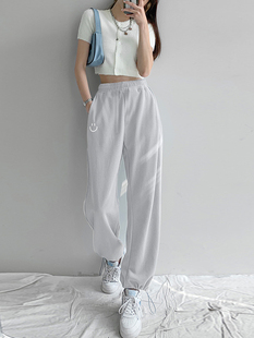 wide leg trousers Thin 刺绣束脚阔腿长裤 tied 薄款 embroidered