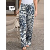 pants休闲印花系带松紧腰长裤 Casual 女 women elastic waisted