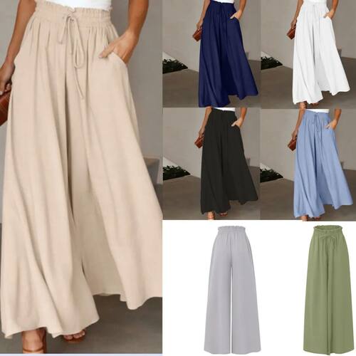 纯色阔腿裙裤女Solid color wide leg elastic waist skirt pants