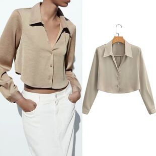 Solid color lapel button long sleeve shirt  翻领纽扣长袖衬衫