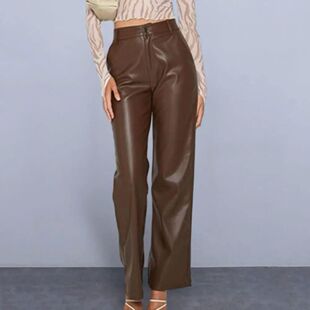 straight bottom button pants 复古纽扣打底直筒裤 leg Vintage